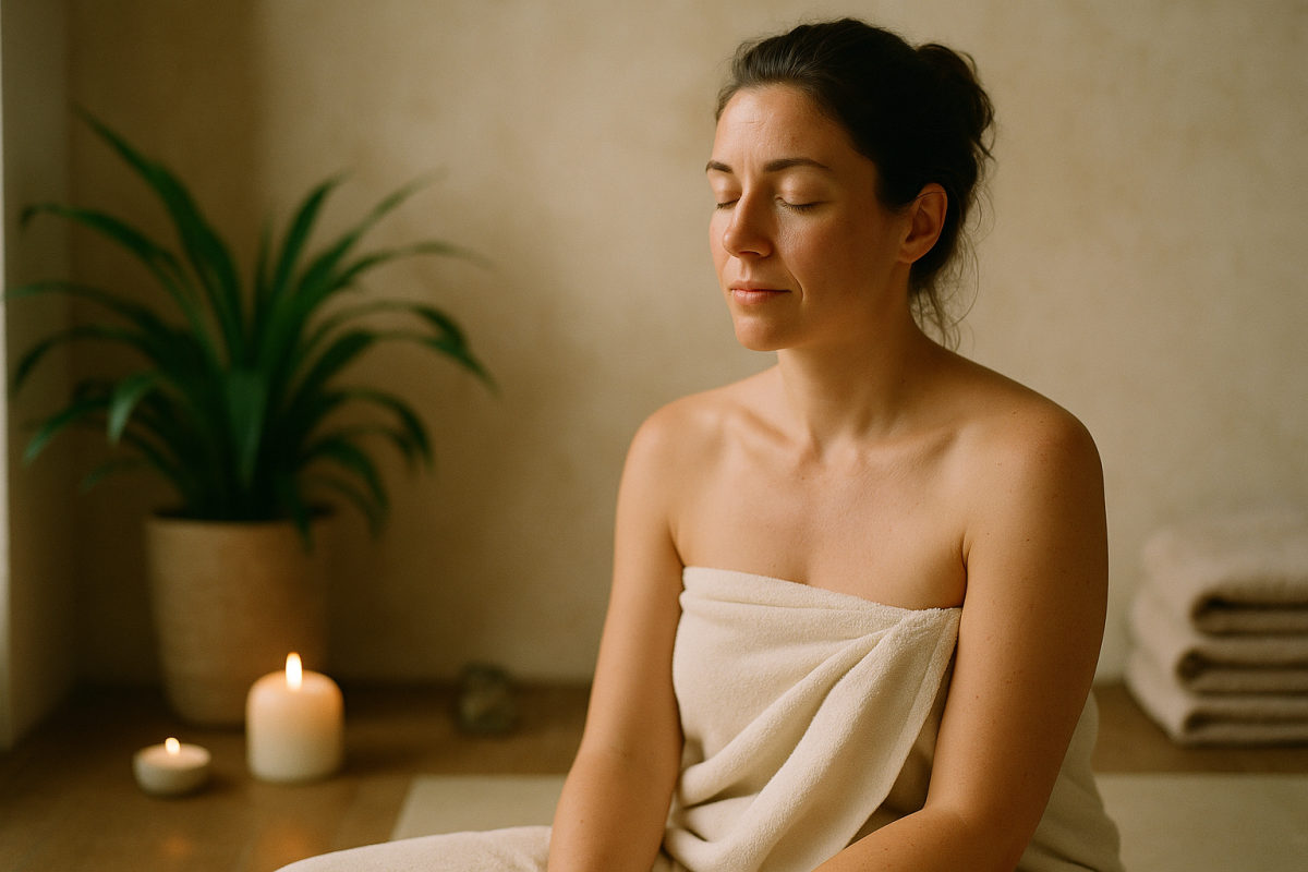 Vorbereitung der Massage: warmes Massageöl wird in die Hände gegeben