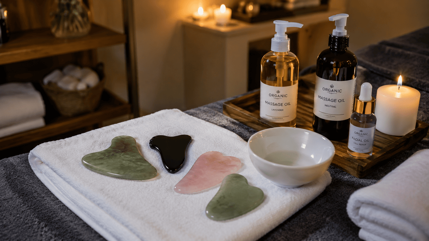 Gua Sha Massage am Rücken einer Klientin