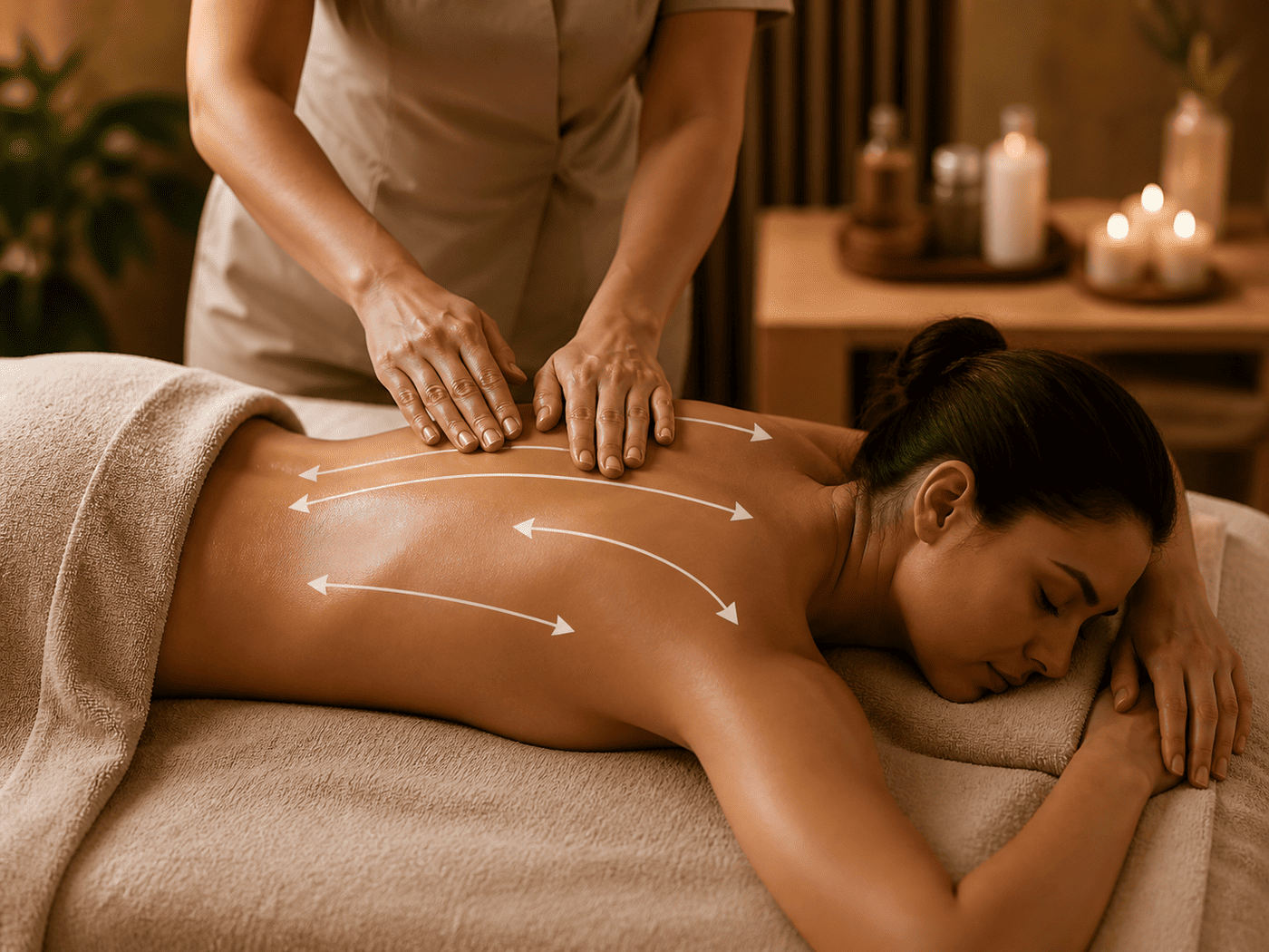 Therapeutin führt klassische Ganzkörpermassage am Rücken durch