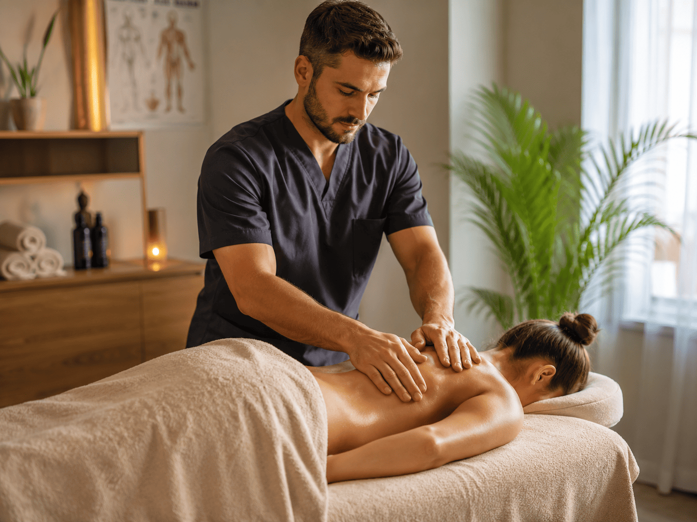 Professioneller Masseur bei der Arbeit — moderner Wellness-Beruf mit vielen Karrierewegen