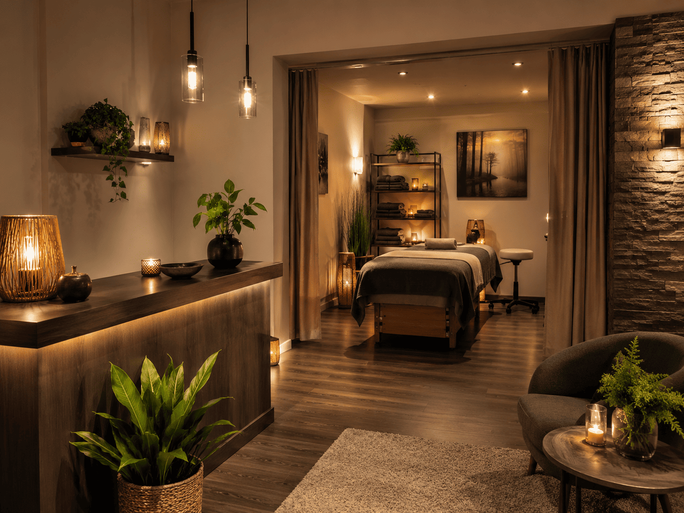 Eigene Massagepraxis — moderner Behandlungsraum mit professionellem Equipment