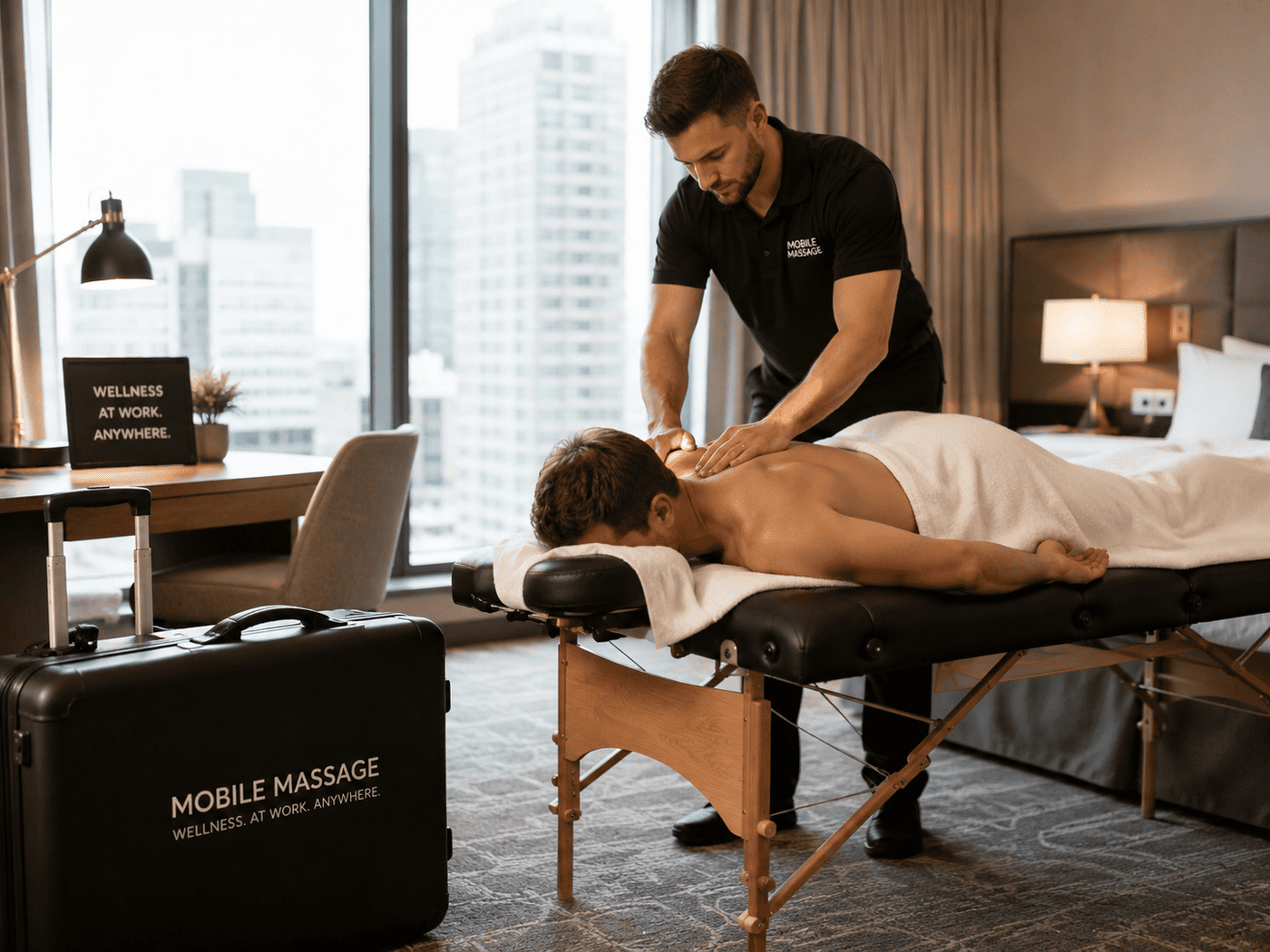 Mobiler Masseur — Klienten-Service mit Massagebank im Hotel oder zu Hause