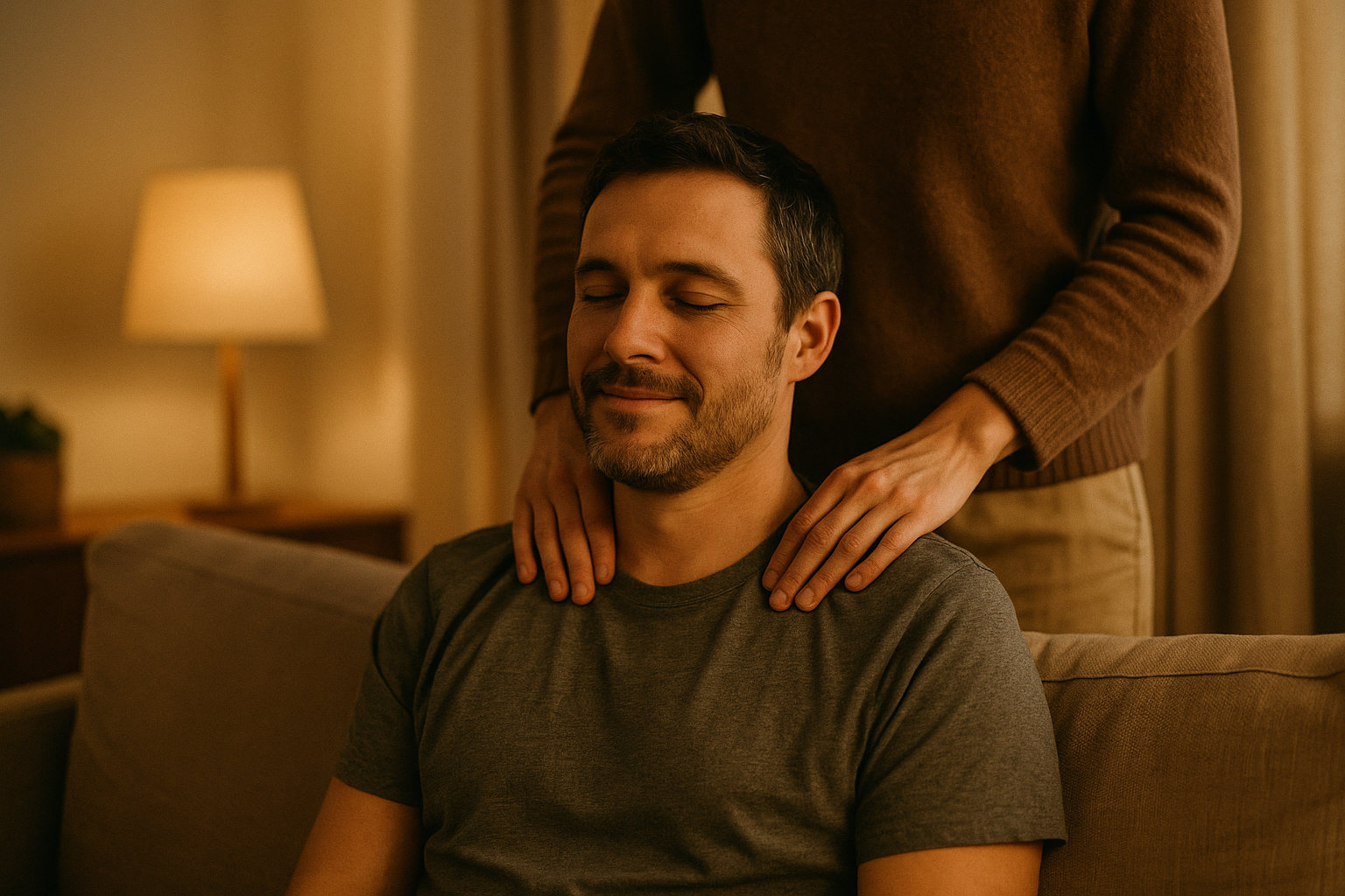 Partnermassage: entspannende Schulter- und Nackenmassage in der Partnerschaft