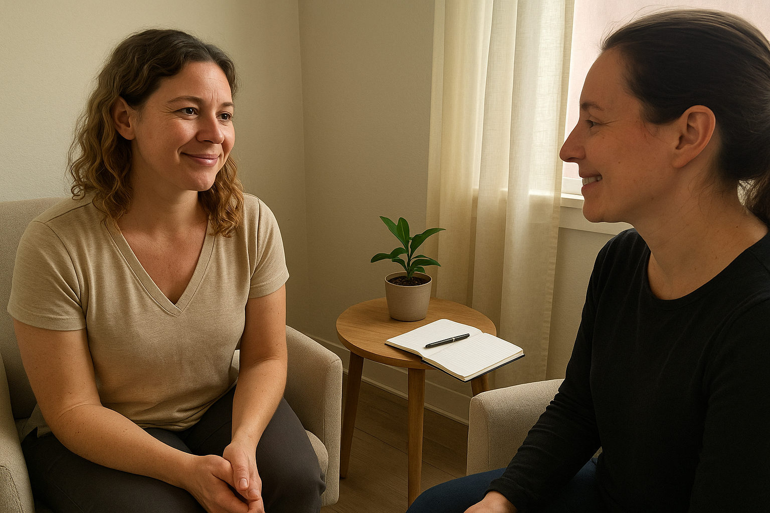 Wellness-Fachkraft im einfühlsamen Beratungsgespräch mit einem Kunden