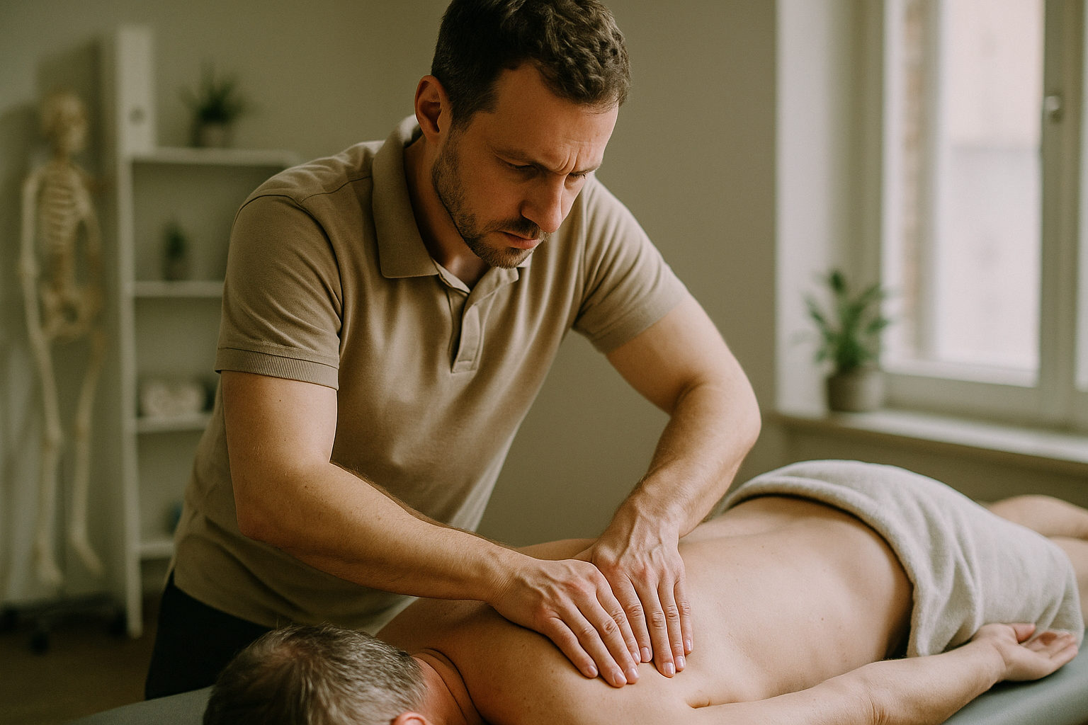 Medizinische Massage: Physiotherapeut behandelt gezielt den Rücken