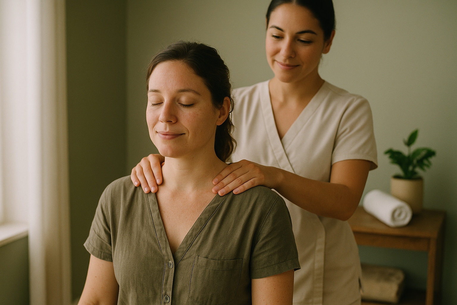 Wellnessmassage zur Entspannung: sanfte Nacken- und Schultermassage im Spa