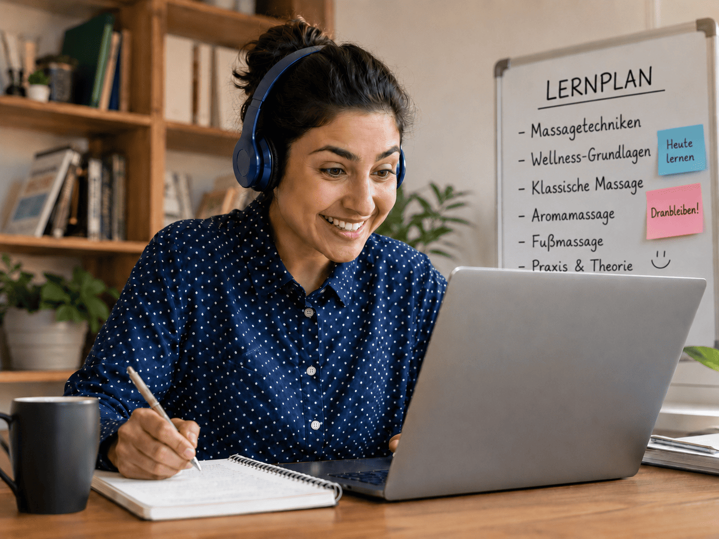 Wellness-Praktikerin lernt zu Hause mit DVD-Heimstudium und Lehrskript